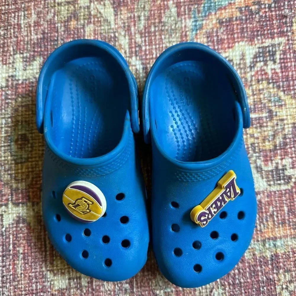 Blue Crocs size C10 with Lakers Charms